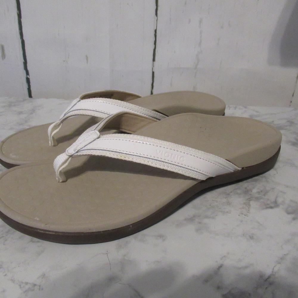 Vionic Flip Flops 9 EU 40 High Tide White Thong Slip On Comfort Platform Slides